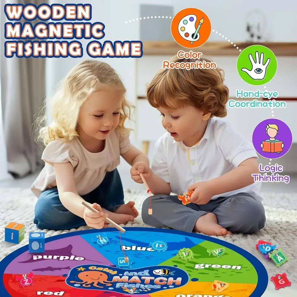 Wooden Magnetic Fishing Game – ABC & Numbers Learning Toy for Kids 3+